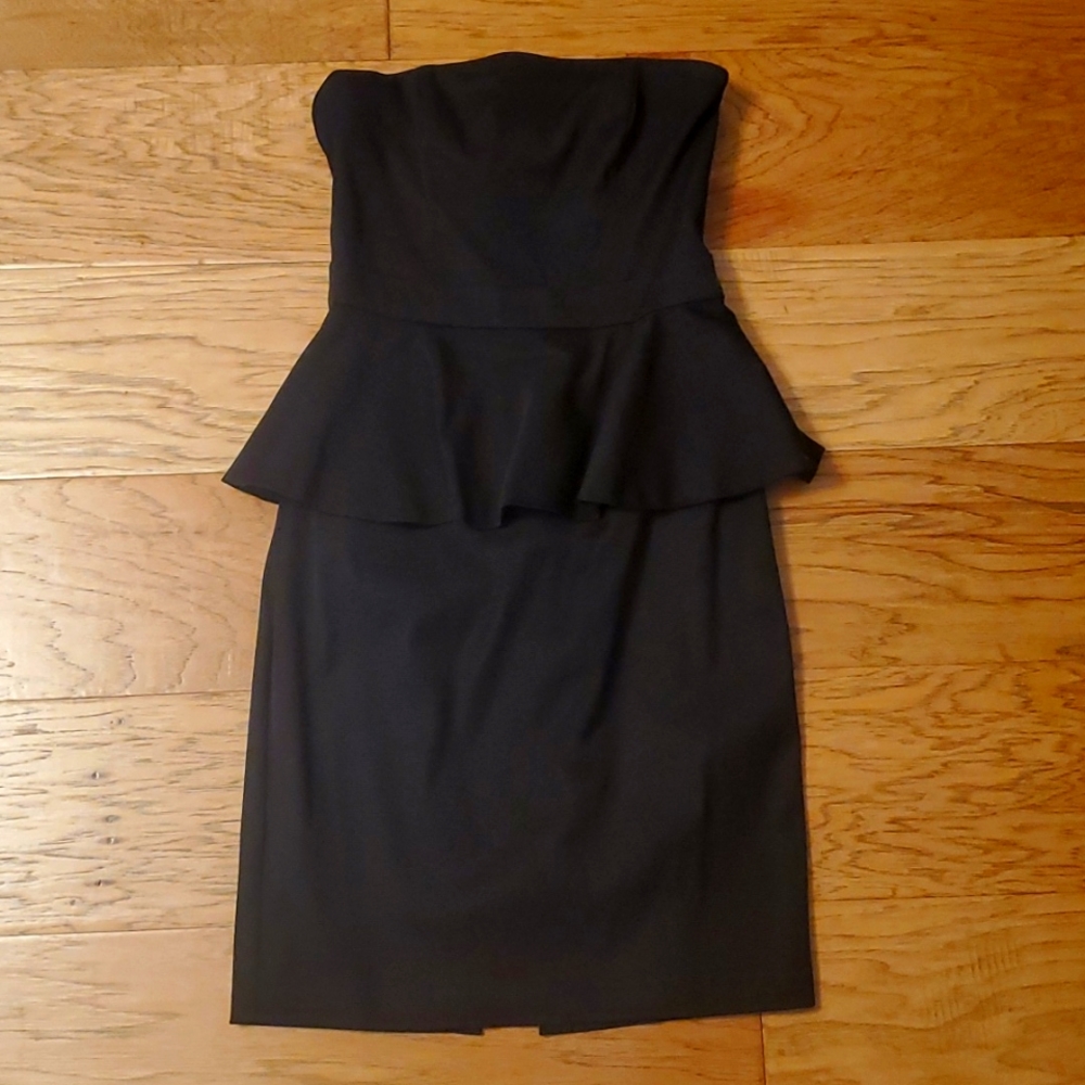 WHBM Black Strapless Peplum Dress Size 4 LBD White House Black Market Cocktail